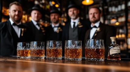 International Whiskey Day Vintage bar setting with whiskey tasting party in retro atmosphere