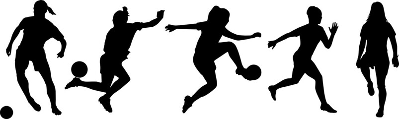 set of vector silhouet of a woman soccer