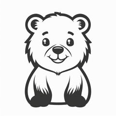 Obraz premium Cute Bear Logo Design in Black and White Outline Style