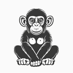 Fototapeta premium Cute Chimpanzee Vector Logo Designed in Flat Black and White Style