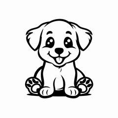 Cute Dog Logo in Flat Vector Style With Black and White Outline