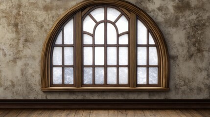 Fototapeta premium Elegant arched window with frosted glass in a rustic room interior