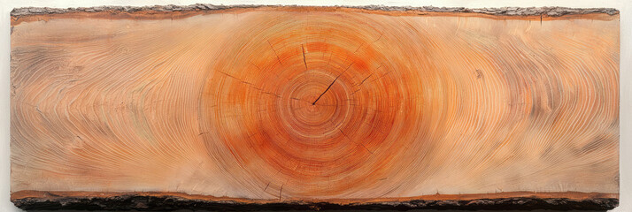 A detailed cross-section of a tree trunk, illustrating the rings, bark layers, and internal structure that reveal its age and growth patterns,