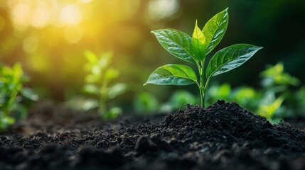 Young plant growing in garden eco concept earth day
