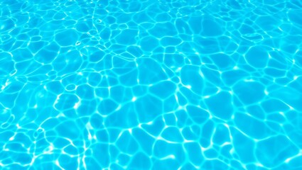 Obraz premium Vibrant turquoise water, Rippling pool surface, Sunlight reflections, Crystal clear aqua, Underwater caustics, Swimming pool texture, Refreshing summer scene, High contrast ripples, Bright blue tones