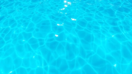 Obraz premium Vibrant turquoise water, Rippling pool surface, Sunlight reflections, Crystal clear aqua, Underwater caustics, Swimming pool texture, Refreshing summer scene, High contrast ripples, Bright blue tones
