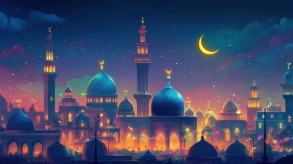 Nighttime Festive Celebration In A Vibrant City Of Mosques