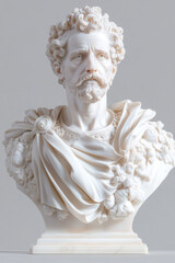 A detailed marble bust of a historical figure, showcasing realistic facial features and expressive details carved with precision,