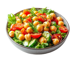 Fresh chickpea salad with cherry tomatoes cucumbers and greens high fidelity imagery isolated on transparent background png