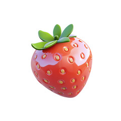 Fresh, vibrant strawberry with glossy surface and green leaves