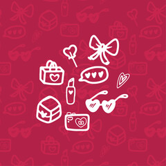 Set collection of Valentine manual drawings. Decorative cartoon illustration. Vector illustration.