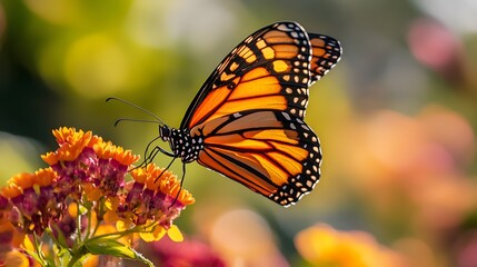 Fototapeta premium incredibly beautiful vibrant butterfly over a flower