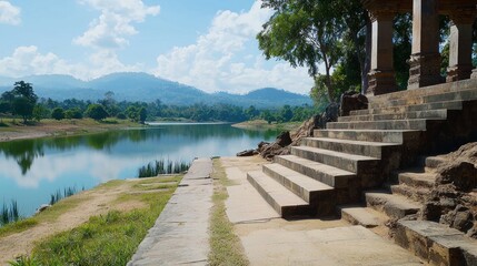 Ancient Stone Steps by the River