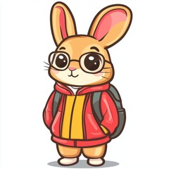 Obraz premium Adorable Bunny Wearing Glasses And Backpack