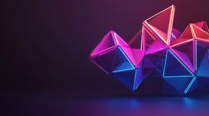 Abstract Geometric Shapes in Neon Colors on Dark Background