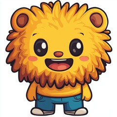 Fototapeta premium A Happy Cartoon Lion Cub Wearing Jeans