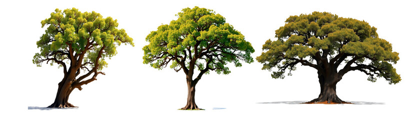 oak tree collection isolated on transparent background