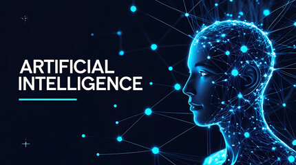 Abstract representation of human head made of glowing digital connections and particles on a dark background, symbolizing technology and artificial intelligence