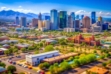 Fototapeta premium Miniature Phoenix Cityscape: Tilt-Shift Arizona Skyline Panorama