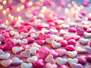 Miniature Pink and White Hearts; Charming Tilt-Shift Valentine's Day Background