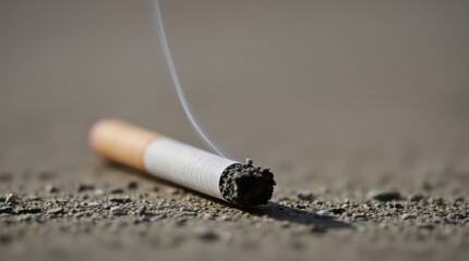 Lit Cigarette Resting on a Surface with Ash Forming