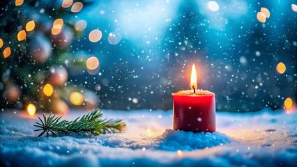 Miniature Red Candle in Snowy Winter Wonderland - Tilt-Shift Photography