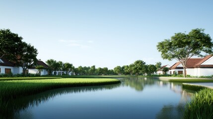 Fototapeta premium Peaceful Village by the Lake