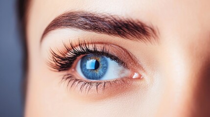 Obraz premium A close-up of a woman's eyes with a focus on natural beauty, highlighting her eyelashes and the subtle emotions conveyed through her gaze