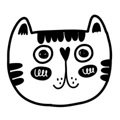 cute cats lovely love valentines expression smiling silly doodle hand drawn illustration outline black white drawing kids sketch icon