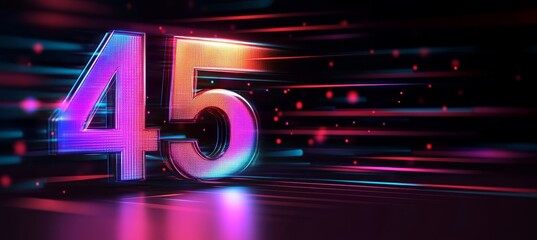 Glowing Futuristic Number 45 in Vibrant Pink and Blue with Light Trails and Depth of Field
