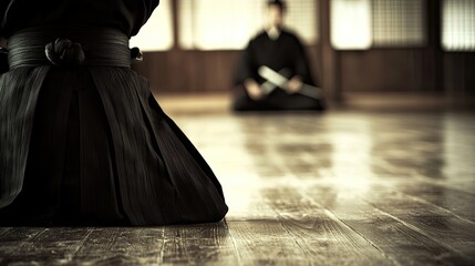 Kendoka Kneels In Dojo Ready For Practice