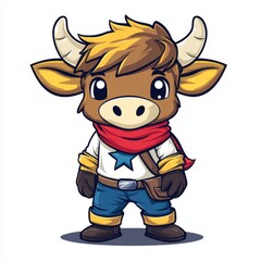 Fototapeta premium A Cute Brown Bull Cartoon Character Wearing Clothes