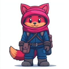 A Cute Red Fox Adventurer in Blue Outfit