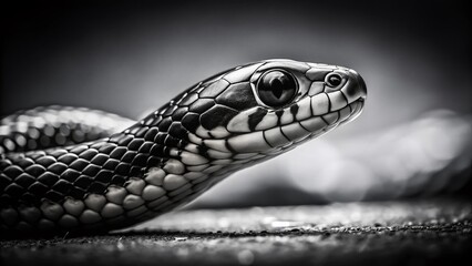 Obraz premium Minimalist Black and White Snake Photography: Elegant Reptile in Simple Setting