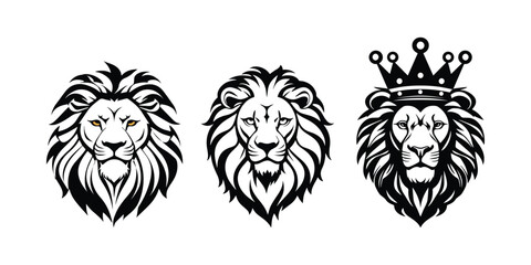 lion head icon set. set of lion head silhouettes design.