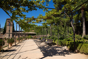 Alhambra gardens located in Granada, Spain.