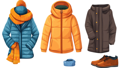 Cute Winter Clothes Icons Set in Warm Colors Generative AI