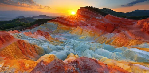 Fototapete Rund Bright colored mountains in surreal silhouette landscapes © Mark