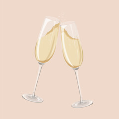Clinking champagne glasses, celebration illustration vector