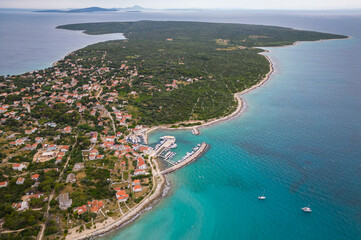 Aerial drone view of Croatian island Silba with beautiful beaches. Amazing Adriatic sea tourist...