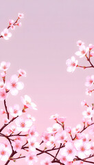 Pink spring blossom border background, simple style, with white tones