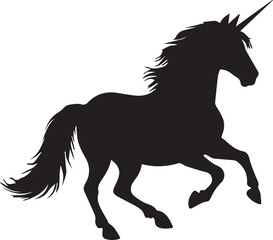 Silhouette of a unicorn isolated vector illustration on white and transparent background