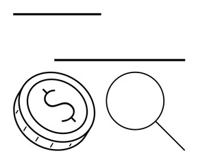 Magnifying glass examining a dollar coin, highlighting detailed scrutiny of finances. Ideal for financial audits, investment analysis, economic research, banking, business strategy, educational