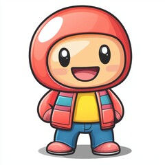 Happy Cartoon Character Wearing Red Jacket and Jeans