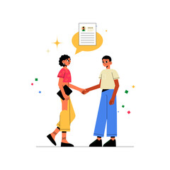 Two Characters Shaking Hands In Flat Vector Illustration Symbolizing Agreement, Partnership, And Collaboration, Isolated On White Background