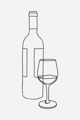 Wine bottle, beverage line art illustration vector