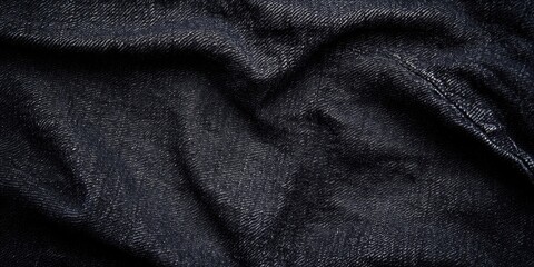 Fototapeta premium Textured black cotton denim fabric background with rich dark tones and subtle weave patterns providing ample space for design elements.
