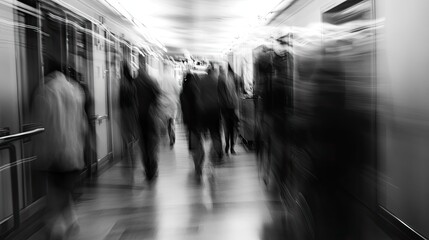 Blurry Motion Of People Walking In A Corridor