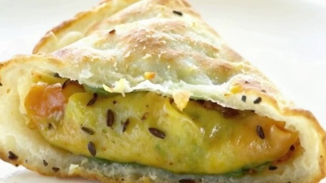 Bitten Samosa with Tumbled Flakes and Spiced Filling
