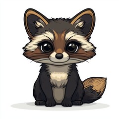 Obraz premium Adorable Cartoon Raccoon Sitting Quietly